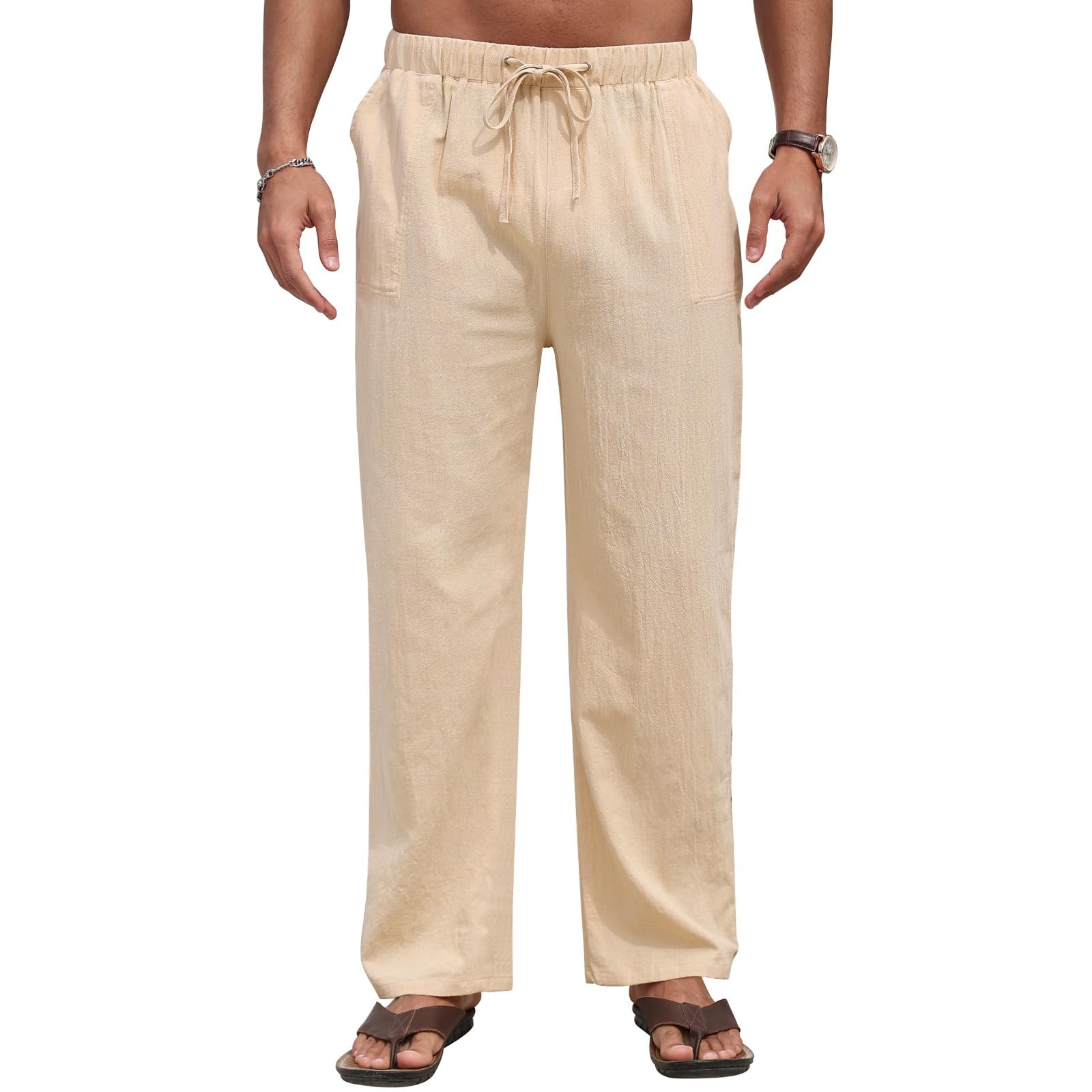 Litthing Pantalone Uomo Cotone Ragazzo Pantaloni Casual Traspirante Lungo Leggero Estivo Slim Elastic con Comodo Cordoncino