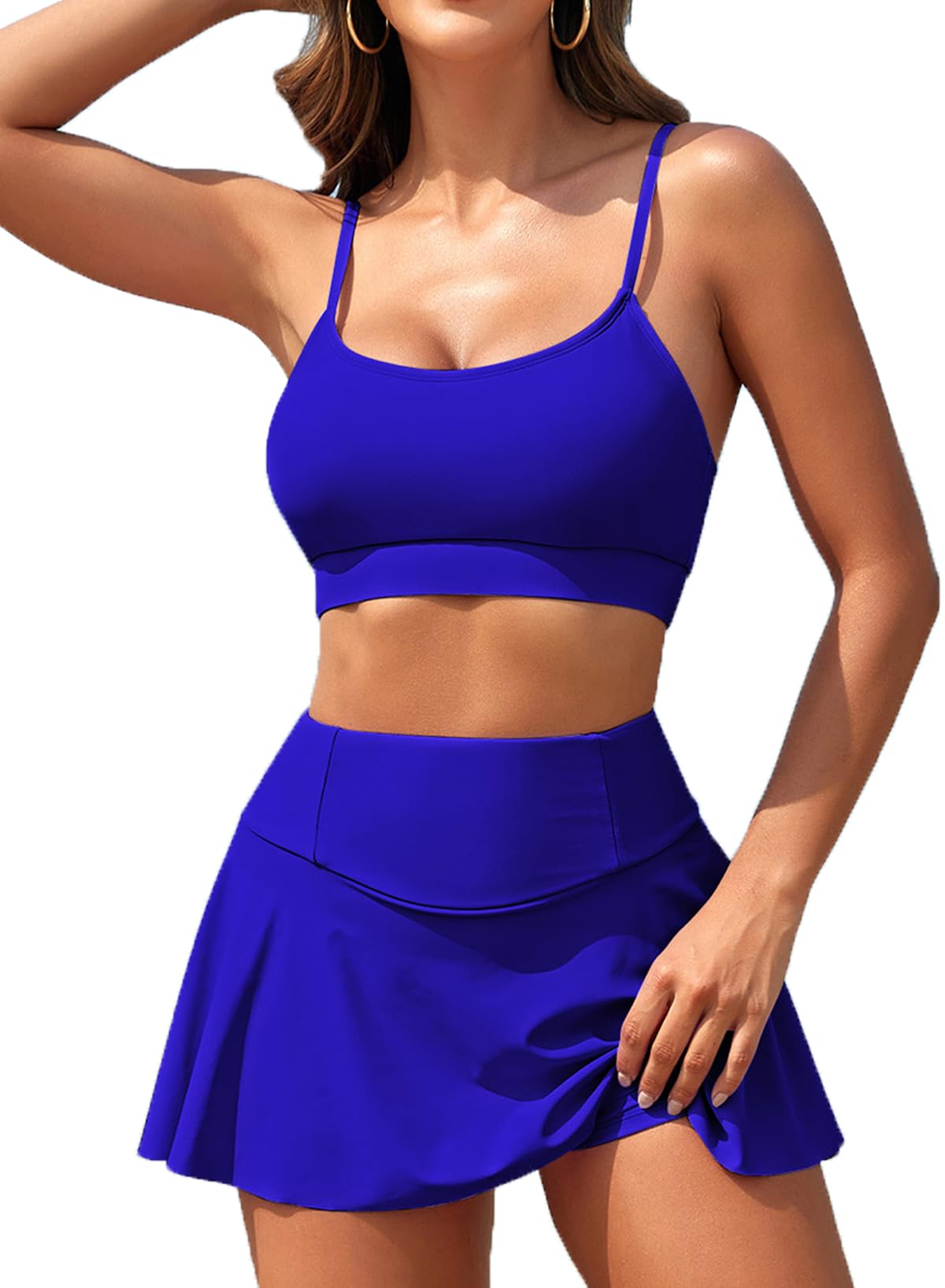 Kisscynest Womens Swim Skirt High Waisted Bikini Sets Two Piece Tummy Control Swimsuits Scoop Neck Sporty Bathing Suit