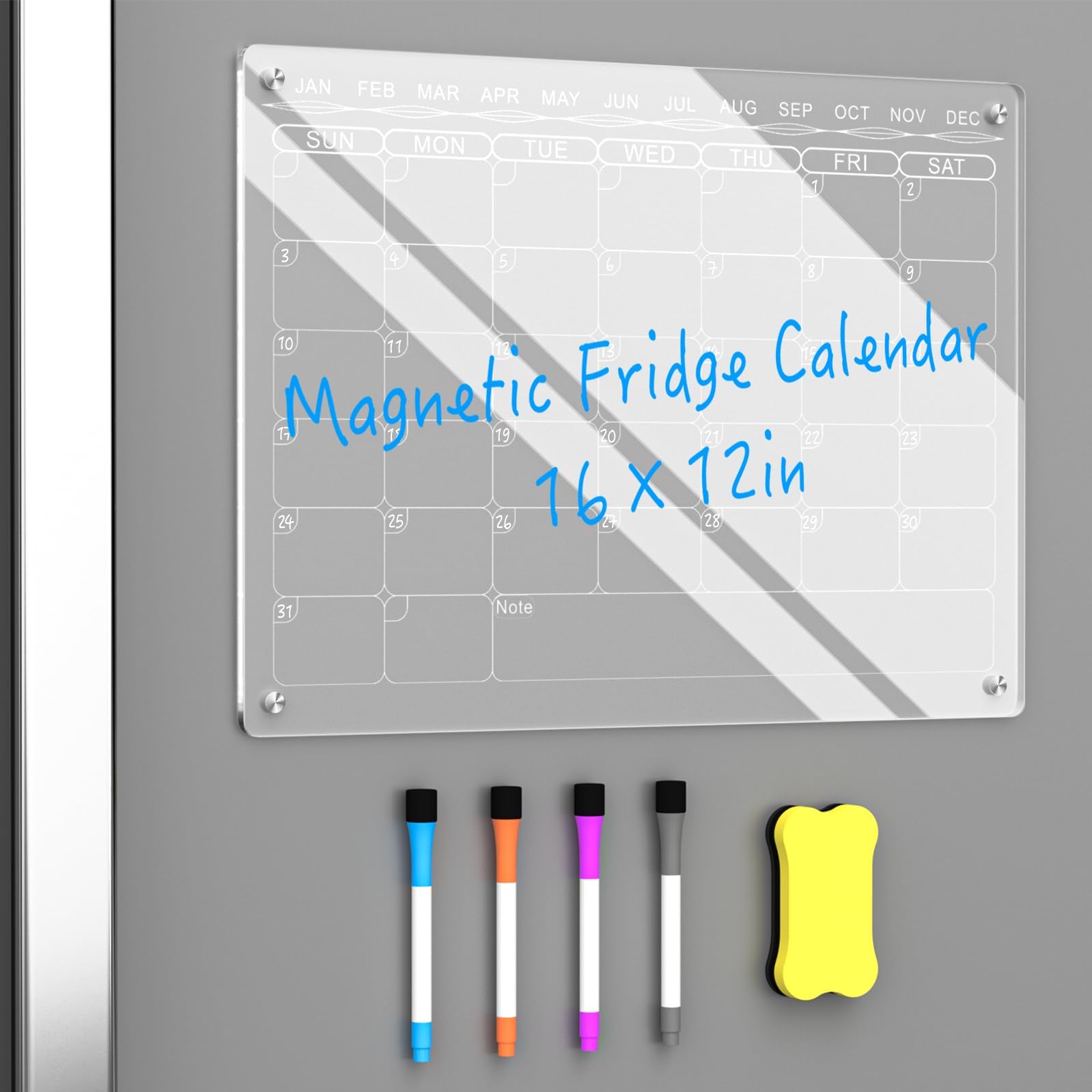 Acrylic Calendar for Fridge 2 pcs Clear Dry