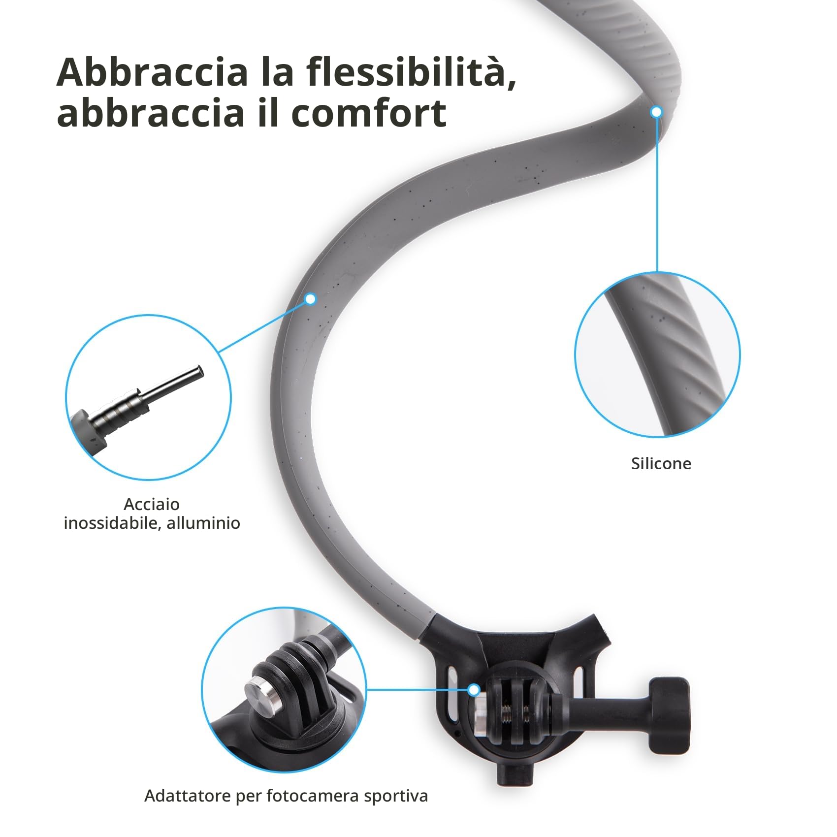 PGYTECH CapLock Supporto Collo Montaggio POV Fascia Vivavoce per DJI OSMO 360, Action 6/Pocket 3/4/4P, per GoPro Hero 13/12, Collana Lanyard per Insta360 Ace Pro 2, Accessorio ActionCam