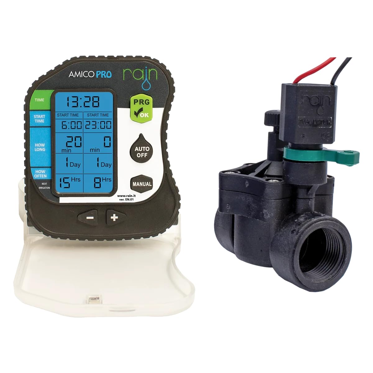 GNCGarden Programmatore di irrigazione Amico Pro 9 V DC 1 zona di irrigazione. Include elettrovalvola 9V DC 150N 1" (32mm) Femmina. Facile Programmazione-Automazione efficiente