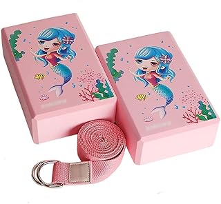 Yoga Blocks,Foam support Brick,Foam Blocks (2 Pack) D Ring Yoga Belt Light Weight Non-slip High Density Yoga Brick for Yoga, Pilates and Meditation Goddess to Improve Strength, Flexibility, Balance (