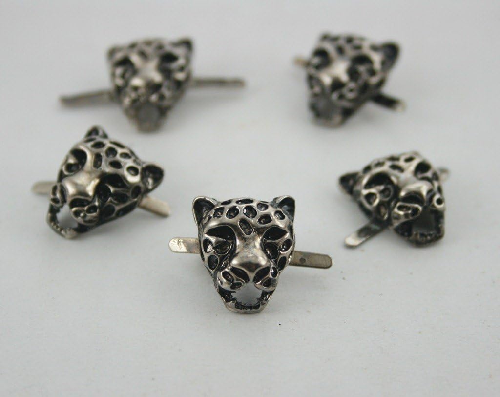 10 pcs.Zinc Silver Tone Tiger Head Leopard Studs Leather Craft Decoration Findings. DHS1316