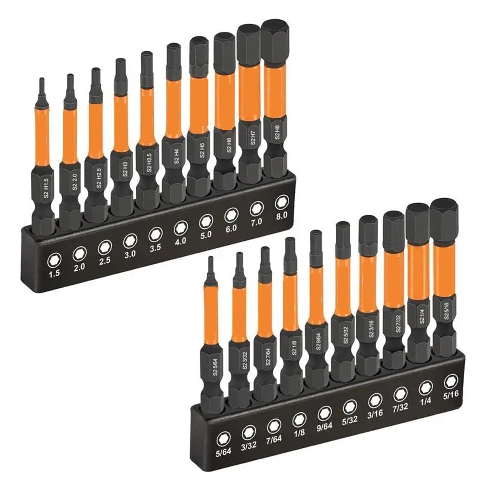 Eretyret Metric Sae (20Pcs) Hex Head Allen Wrench Drill Bit Set 20Pcs (Metric&Sae), S2 Steel Bits For Diyer, Machinist Easy To Carry(Metric Sae (20Pcs))