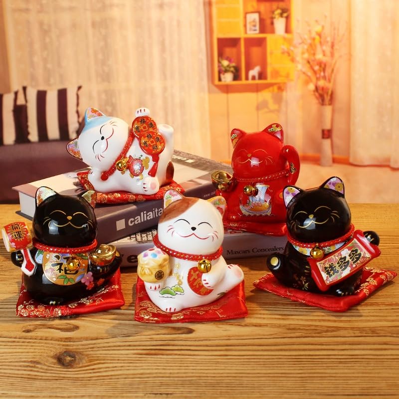 Lucky Cat Coin Bank - Feng Shui Maneki Neko Ceramic Piggy Bank For