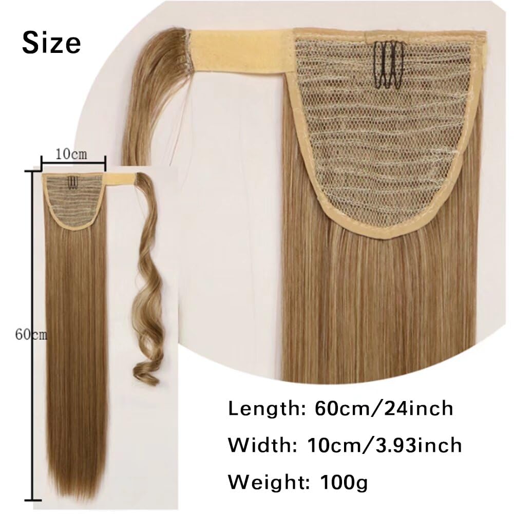 LaLuLoLi Wrap Around Ponytail 100g One Piece Magic Paste Hairpiece 24" Synthetic Straight Pony Tail Hair Pieces Chestnut Auburn ColorHair Extensions for Women #30J - Image 2
