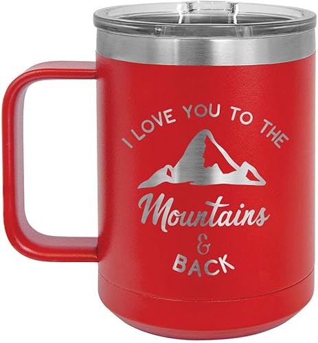 ONLYGIFTS.COM - Taza de café con tapa deslizante (15.3 fl oz), diseño con texto "I love you to the moon and back", Rojo