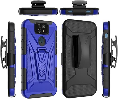 Miniatura 3 de Funda diseñada para Cricket Ovation 2  AT&T Maestro Max 2021 con vidrio templado, soporte giratorio para cinturón con soporte para soporte, armadura