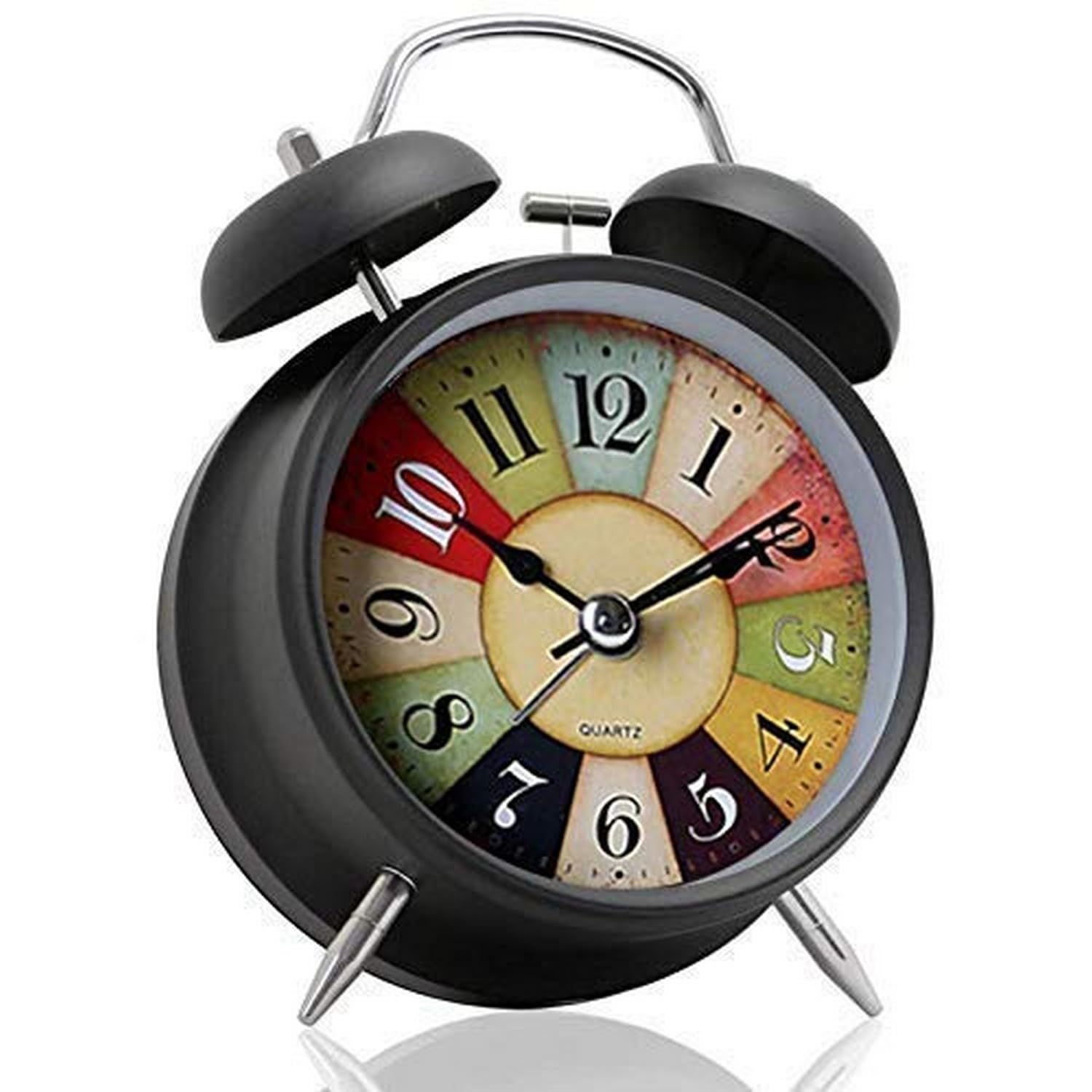 Krishna Zone Alloy Steel, Glass Twin Bell Edition Vintage Look with Night LED Display Table Alarm Clock, 12x10x6 cm, (Black, Small)