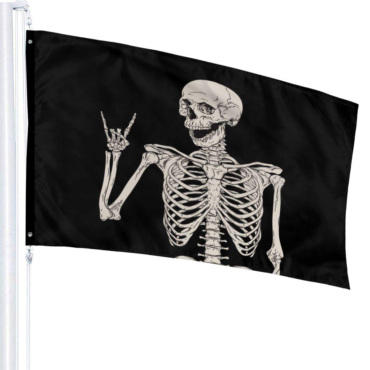 Mantaiyuan Rock and Roll Skeleton Skull Boho Hippie Flag 3x5 Ft, Garden Yard House Flags Greeting Banner, Indoor Outdoor Party Home Decor