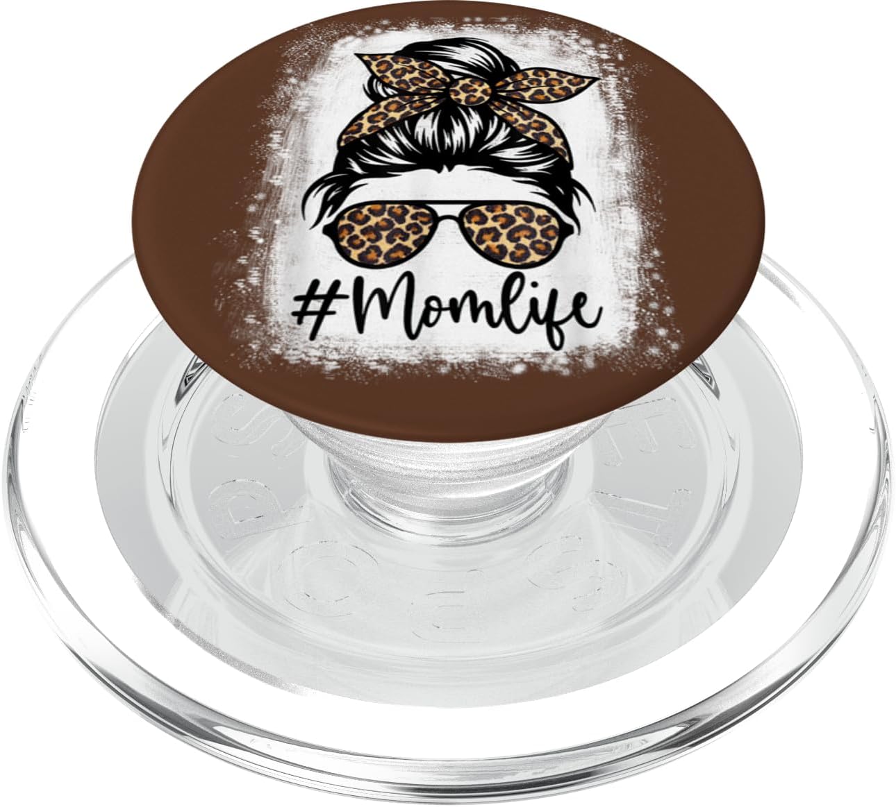 Mom Life Leopard Messy Bun Bleached Effect Women PopSockets MagSafe PopGrip for iPhone