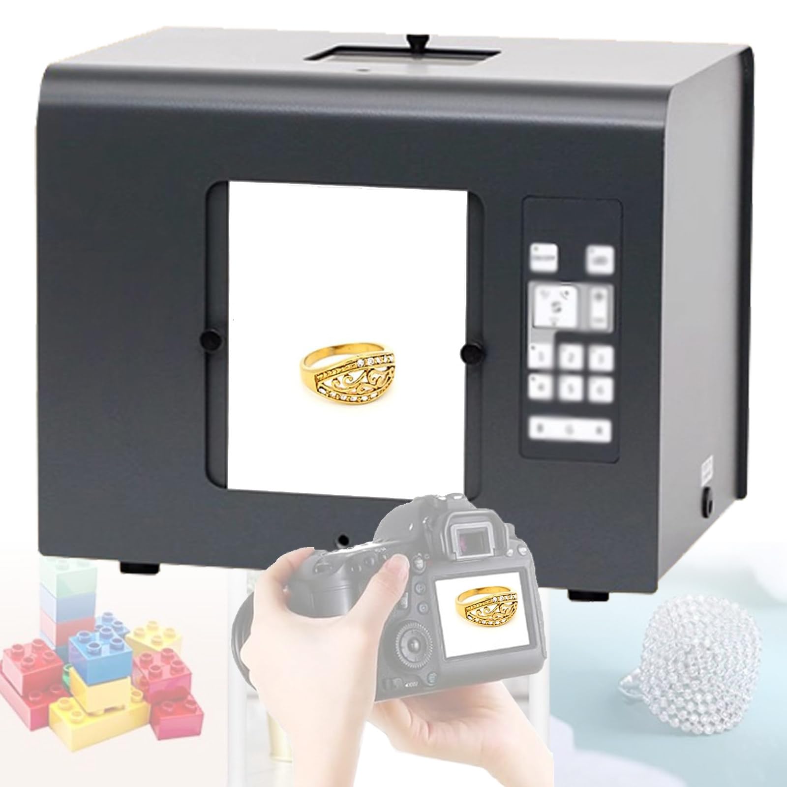 Kit De Boîte À Lumière pour Photographie De Bijoux, Source Lumineuse LED Multi-facettes, Mini Boîte À Lumière pour Studio Photo pour Prise De Vue (S)