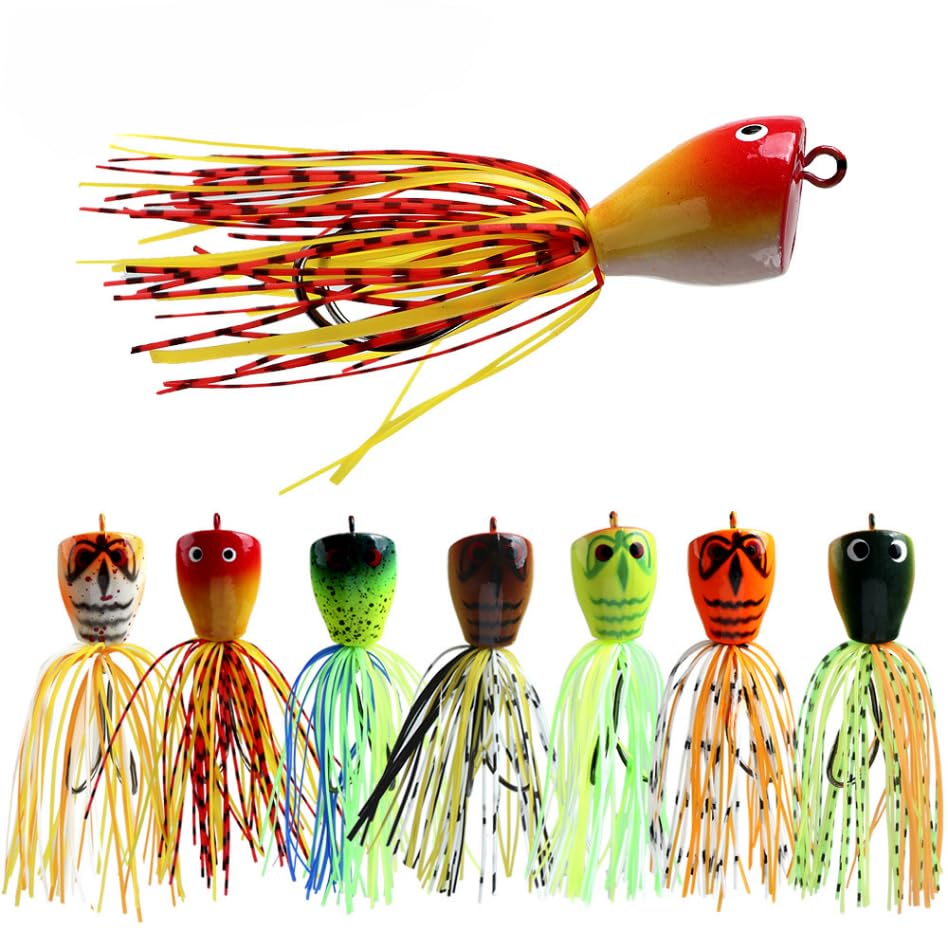 Popper Jig Fishing Lures,Topwater Popping Head Jig Lure with...