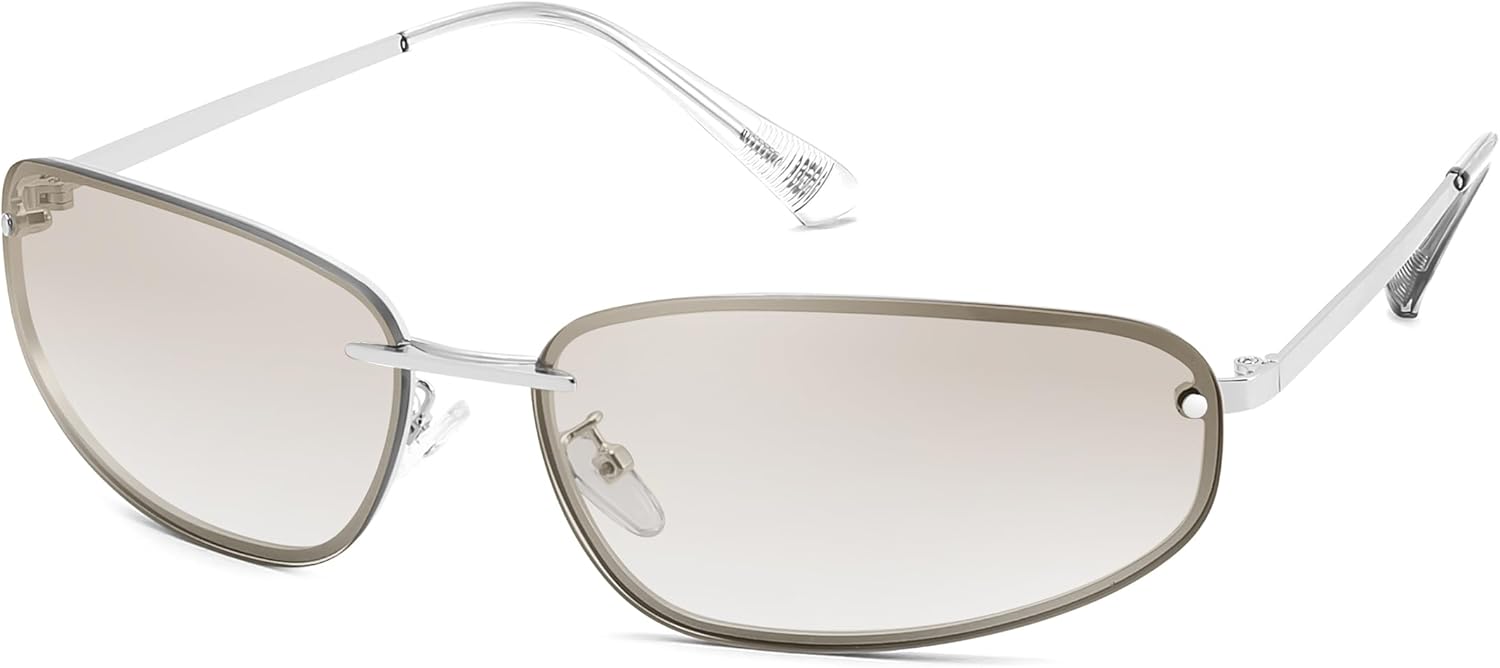 FEISEDY Trendy Y2K Sunglasses for Women Cool Futuristic Retro Metal Style Glasses B4194