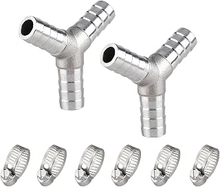 Pysrych Stainless Steel 304 Hose Barb Y Tee, 1" Barbed x 1" Barbed x 1" Barbed 3 Way Wye Adapter Fitting 2pcs with 6 Hose Clamps