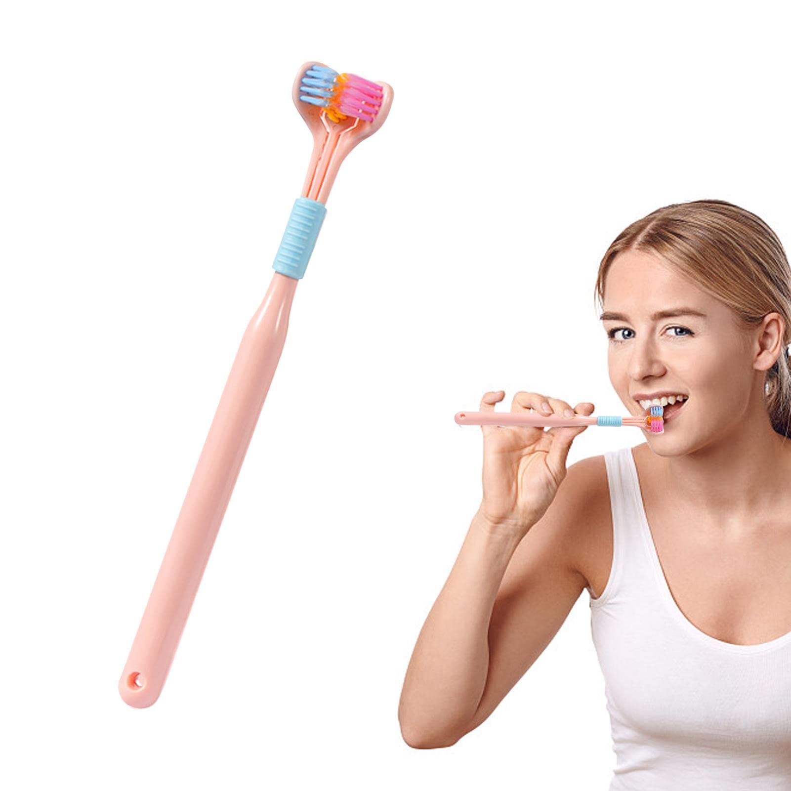 Veeteah Pink 3-Sided Tooth Brush | Soft Bristle Travel Toothbrush For Kids | Triple Toothbrush For Autistic & Special Needs Adults And Kids