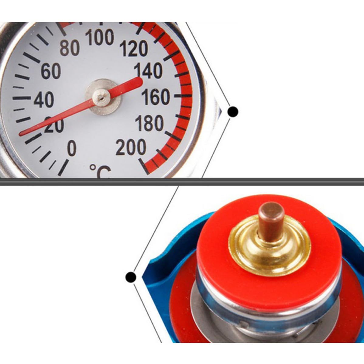 Uonlytech Tapa del Radiador y Aleación de Aluminio para Coche con Medidor de Temperatura Tipo Dial, Material Abs Presión 1.3 Bar, Fácil de Revisar Temperatura del Refrigerante