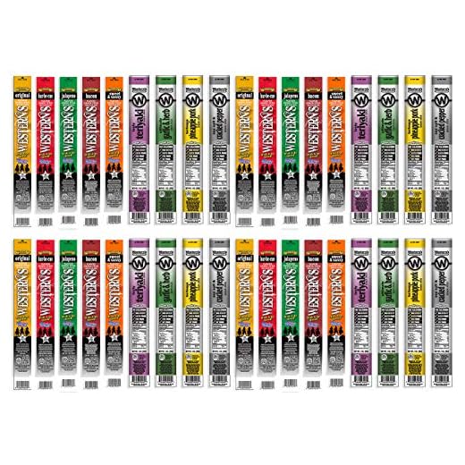 Western's Smokehouse Meat Sticks Pack of 36 - Pork and Beef Jerky Sticks Variety Pack - Proudly Made in the USA - Assortment of 9 Flavors, 4 Sticks of Each Flavor, Bulk Snacks Individually Wrapped