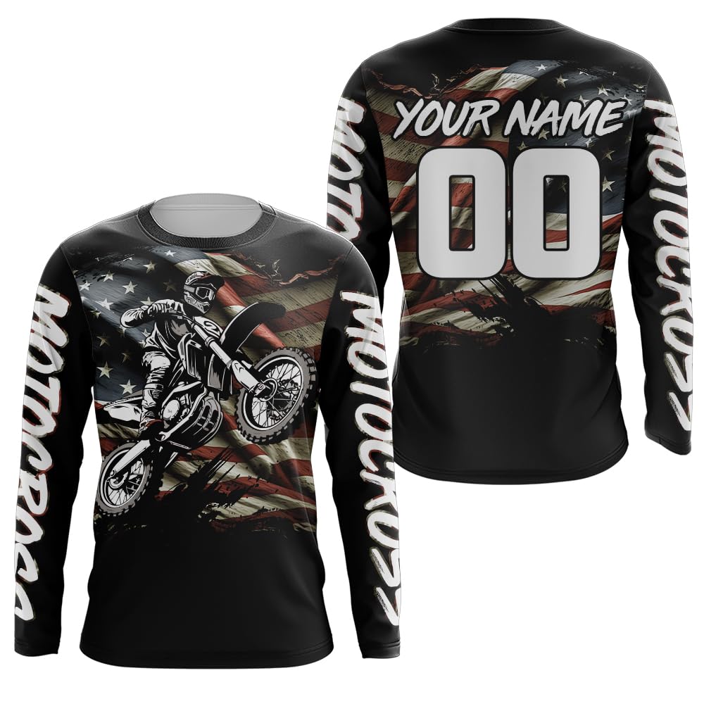 American Flag Motocross Jersey Personalized UPF30+ Youth Women Men Kid Dirt Bike Shirt Patriotic MX Racing Jersey XM71 (Adult Jersey)