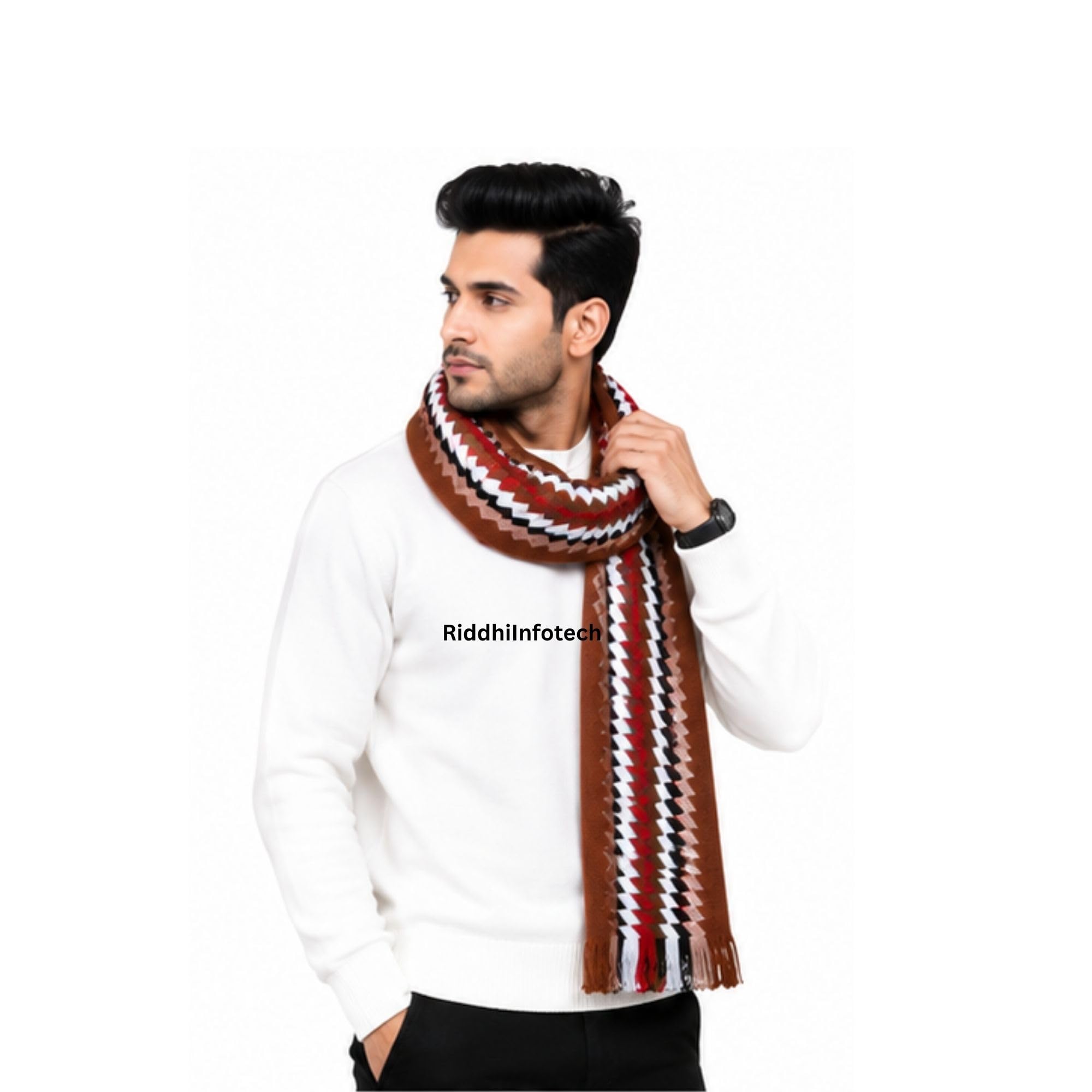 RiddhiInfotech Unisex Winter Scarf | Soft Woolen Knitted Muffler with Modern Geometric Pattern | Fashionable Neck Wrap for Men, Women & Kids | Warm Cold Weather Accessory (Black/Brown/Red/Grey)-image-47