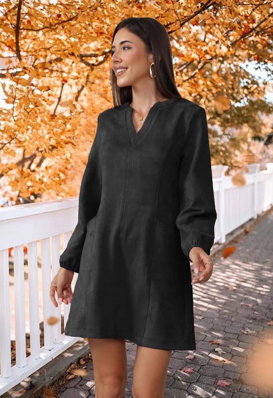 Robe d'automne col en V pour masquer les formes avec élégance - 2