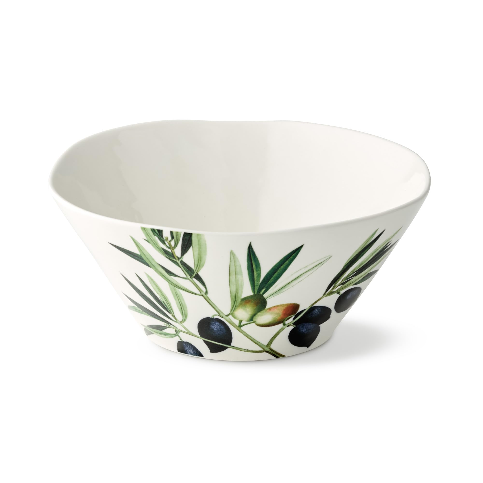 Olivia 88-Ounce Stoneware Deep Bowl - Mediterranean Olive Branch Design with Vibrant Green and Earthy Tones, Perfect for Serving Salads, Side Dishes,