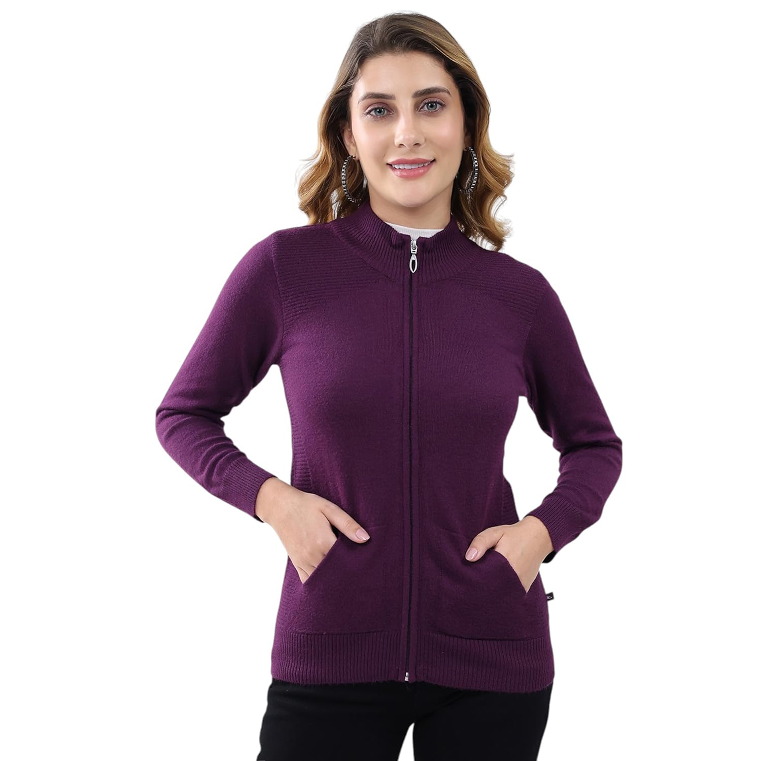monte carlo Women's Regular Fit Winter Cardigan | Solid Mock Neck | Full Sleeve Zipper Closure Stylish Cardigan for Women's-picture-37