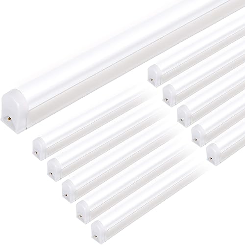 Paquete de 10 luces LED para tienda de 4 pies, accesorio único integrado T5, 22 W, 2200 lm, 6500 K blanco súper brillante, luz de tienda enlazable,