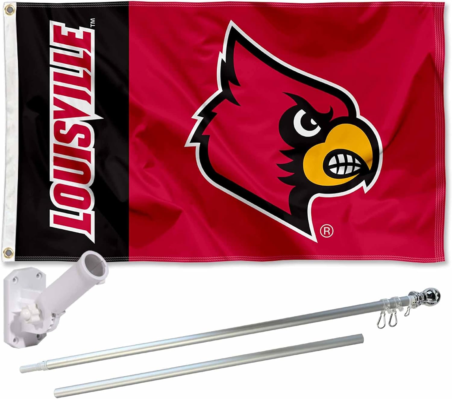 Louisville Cardinals Wordmark Logo Flag with Pole and Bracket Holder University Set