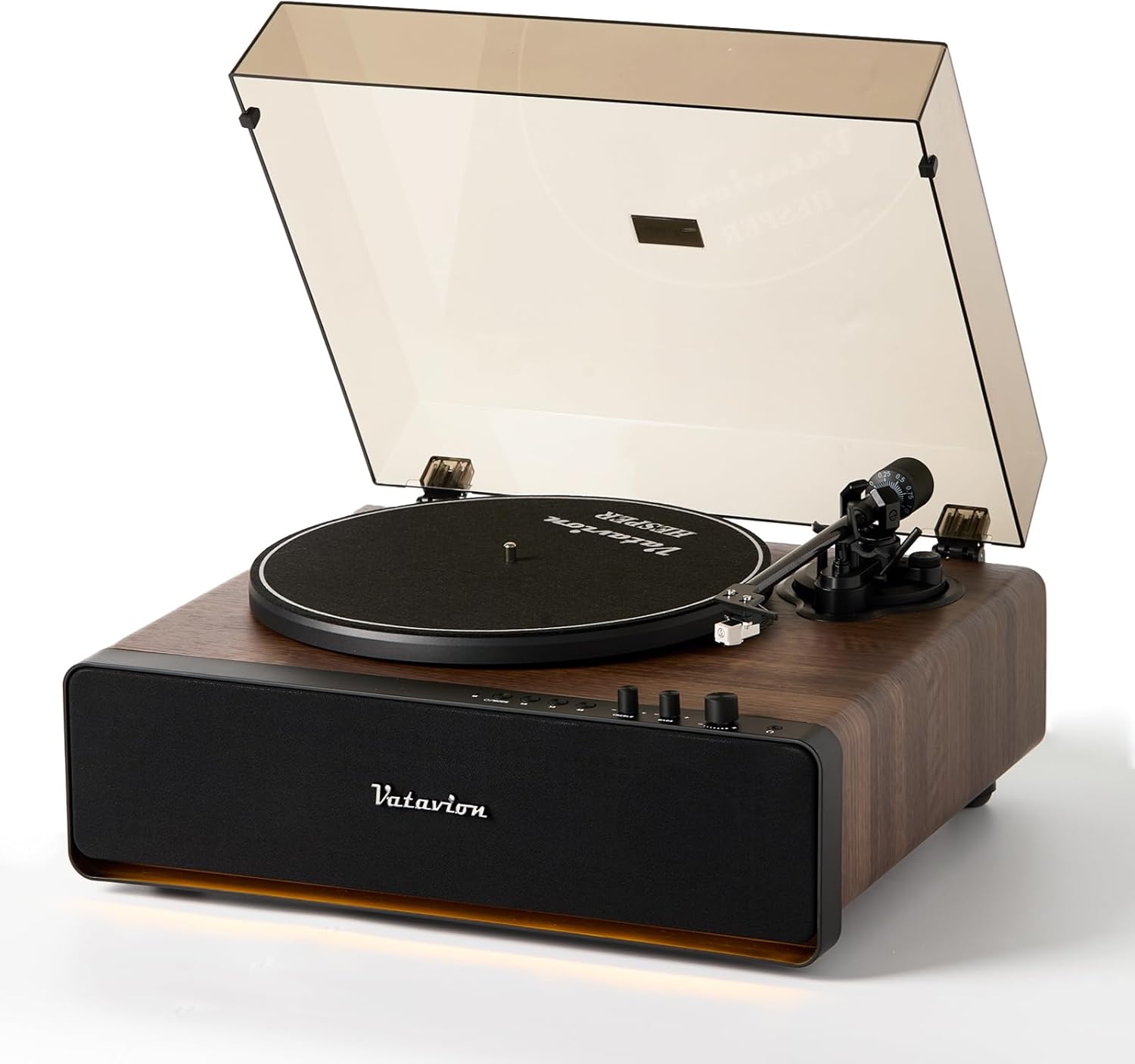 VATAVION-Vinyl-Record-Player, High Fidelity Belt Drive Turntable for Vinyl Records 33/45 RPM with MM Cartridge AT-3600L, Phono Preamp, Bluetooth Record Player with LED Light, Auto Off (Walnut Wood)