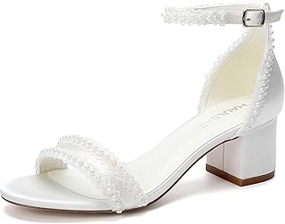Women's Pearl Embellished Block Heel Wedding Sandals, Wedding Shoes for ...