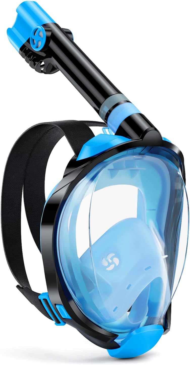 WSTOO Full Face Snorkel Mask, Dry Top Snorkeling Gear for Adults, 180° Panoramic Foldable Design with Camera Mount, Safe Mouth/Nose Breathing, Anti-Fog & Anti-Leak