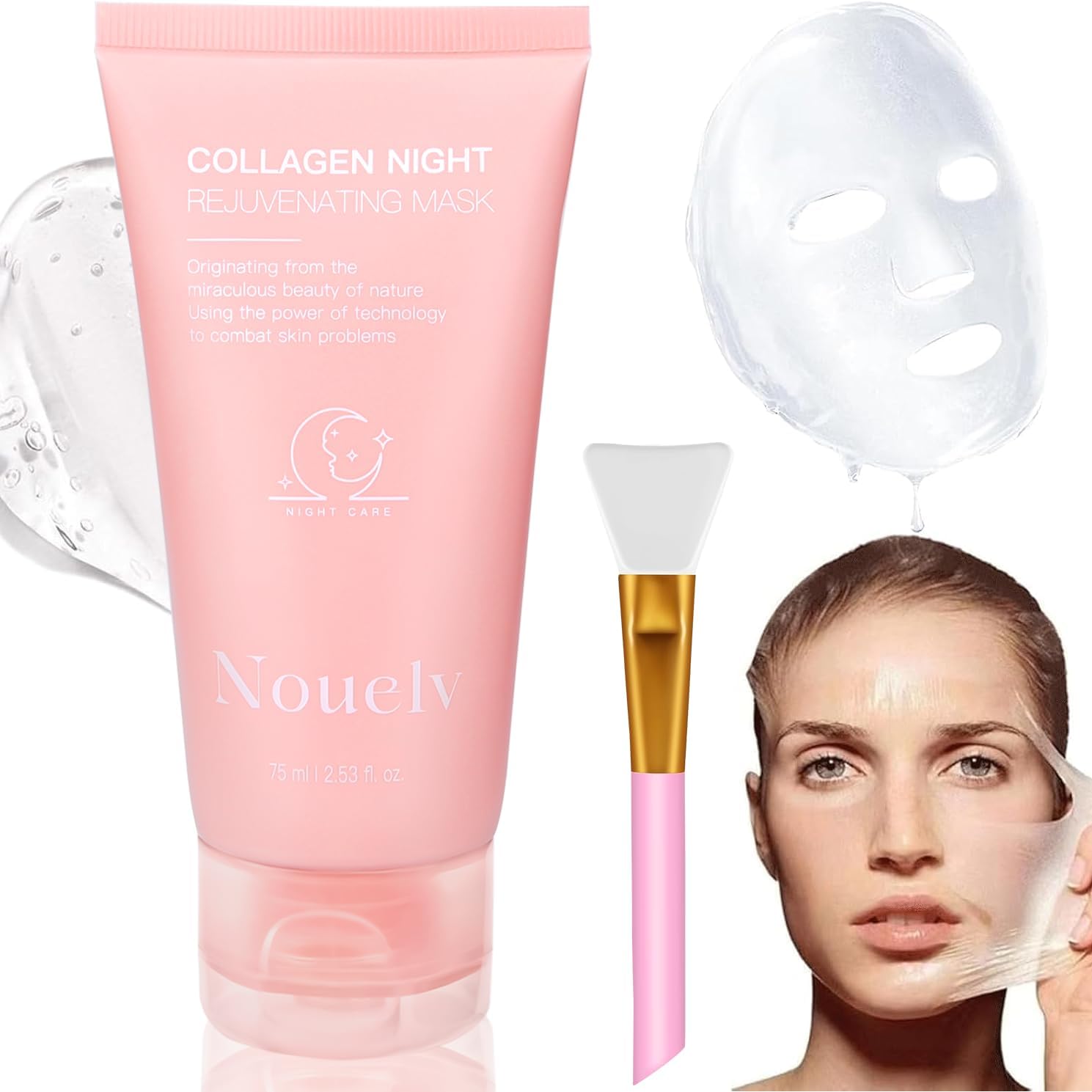 Collagen Night Wrapping Mask, Collagen Overnight Face Mask Korean Skincare Peel Off Face Masks for Deep Hydration Care, Reduce Sagging & Dullness for Glowing Skin