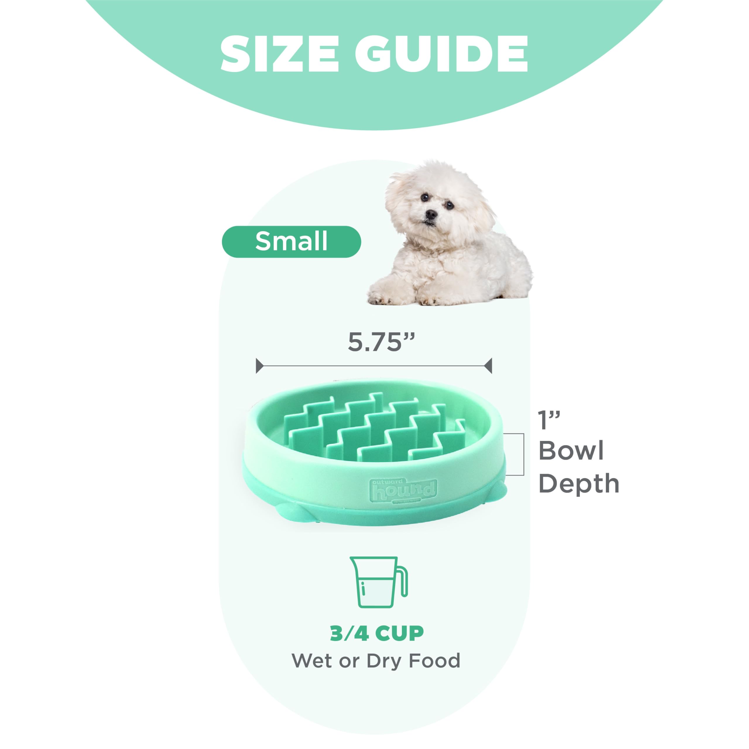 Outward Hound Fun Feeder Slo-Bowl - Ciotola anti-ingozzamento per cani - piccola - menta, 14,61 x 14,61 x 2,54 cm