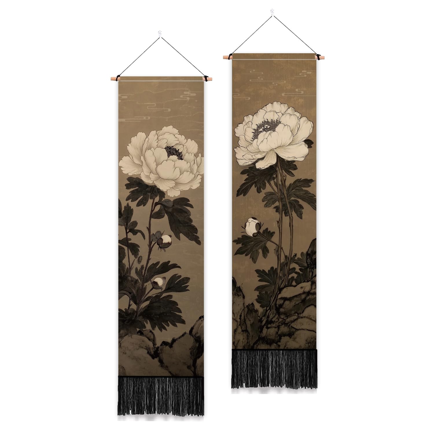 Japanese Peony Tapestry with Tassels - 2 Pack