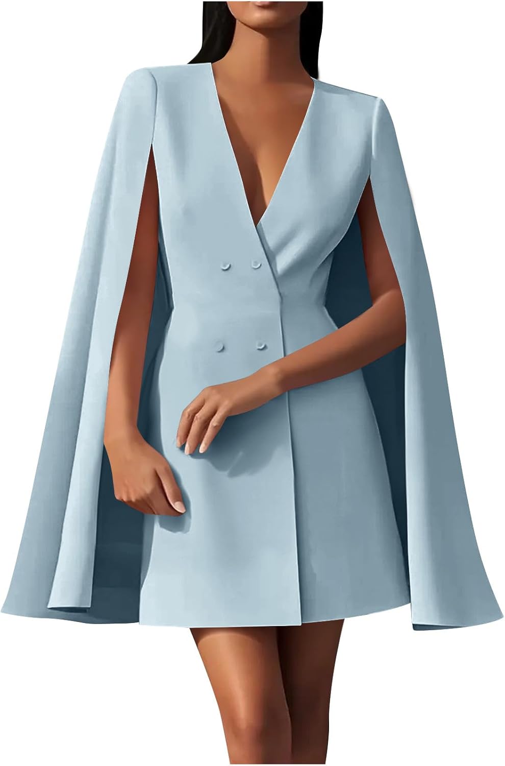 Womens Double Breasted Cape Blazer V Neck Split Sleeve Elegant Business Casual Mini Blazer Dress Fall A Line Outfit