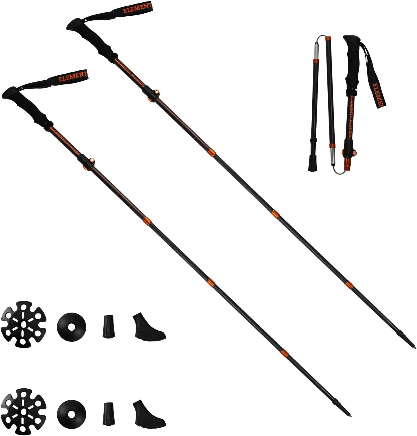 ELEMENTS PLAYERS 80% Trekking Poles for Hiking 3K Anti-Shock Carbon Fiber Ultralight Foldable - Professional Hybrid Terrain (2PC)