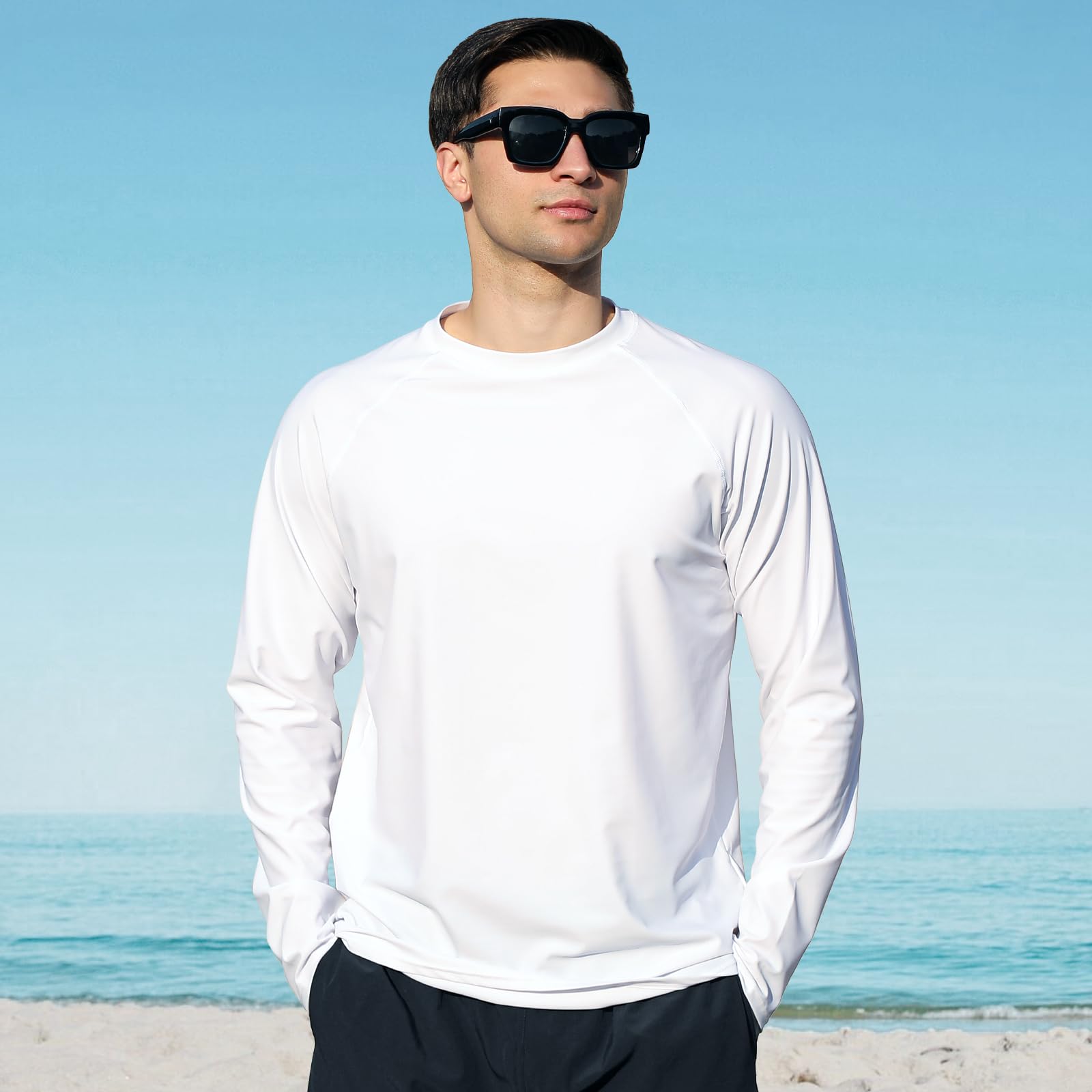 MASOCIO 2 Piezas Camiseta Proteccion Solar Hombre Manga Larga UPF 50＋ Secado Rápido Transpirable para Surf Natacion Running