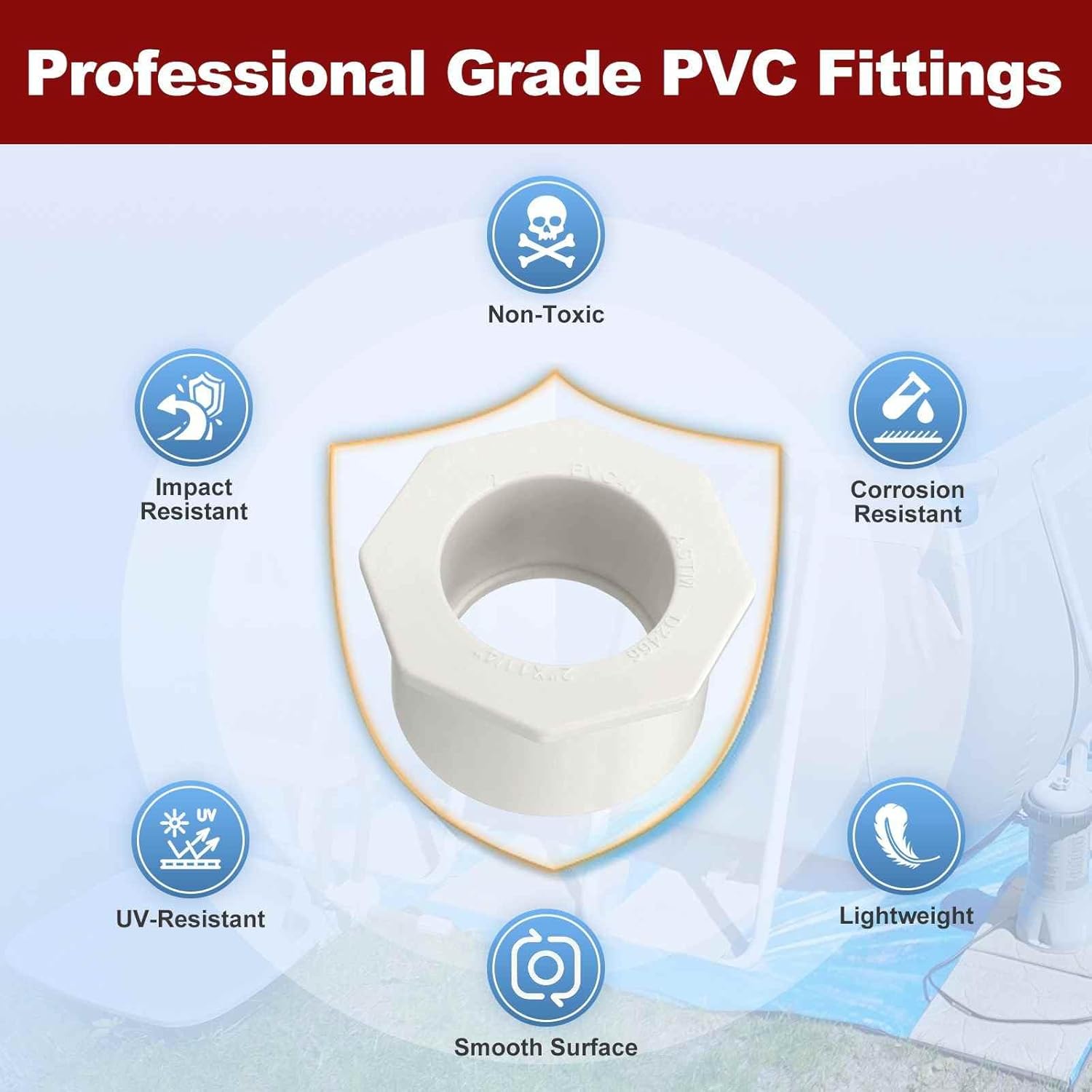 DTGN 25Pcs 2" x 1 1/4" PVC Reducer Bushing Fitting, SCH40 (Spigot x Socket) Furniture Grade PVC Pipe Fitting, Reducer Bush Adapter for Home Sewer Plumbing, Industrial, Pipe Connection