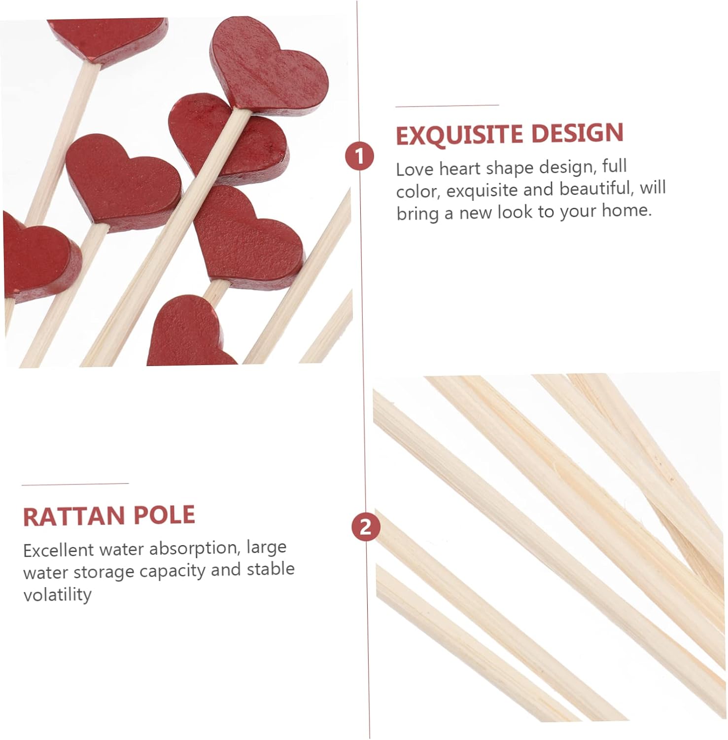 Cabilock 12-Piece Heart Reed Diffuser Sticks, Red Fragrance Accessories