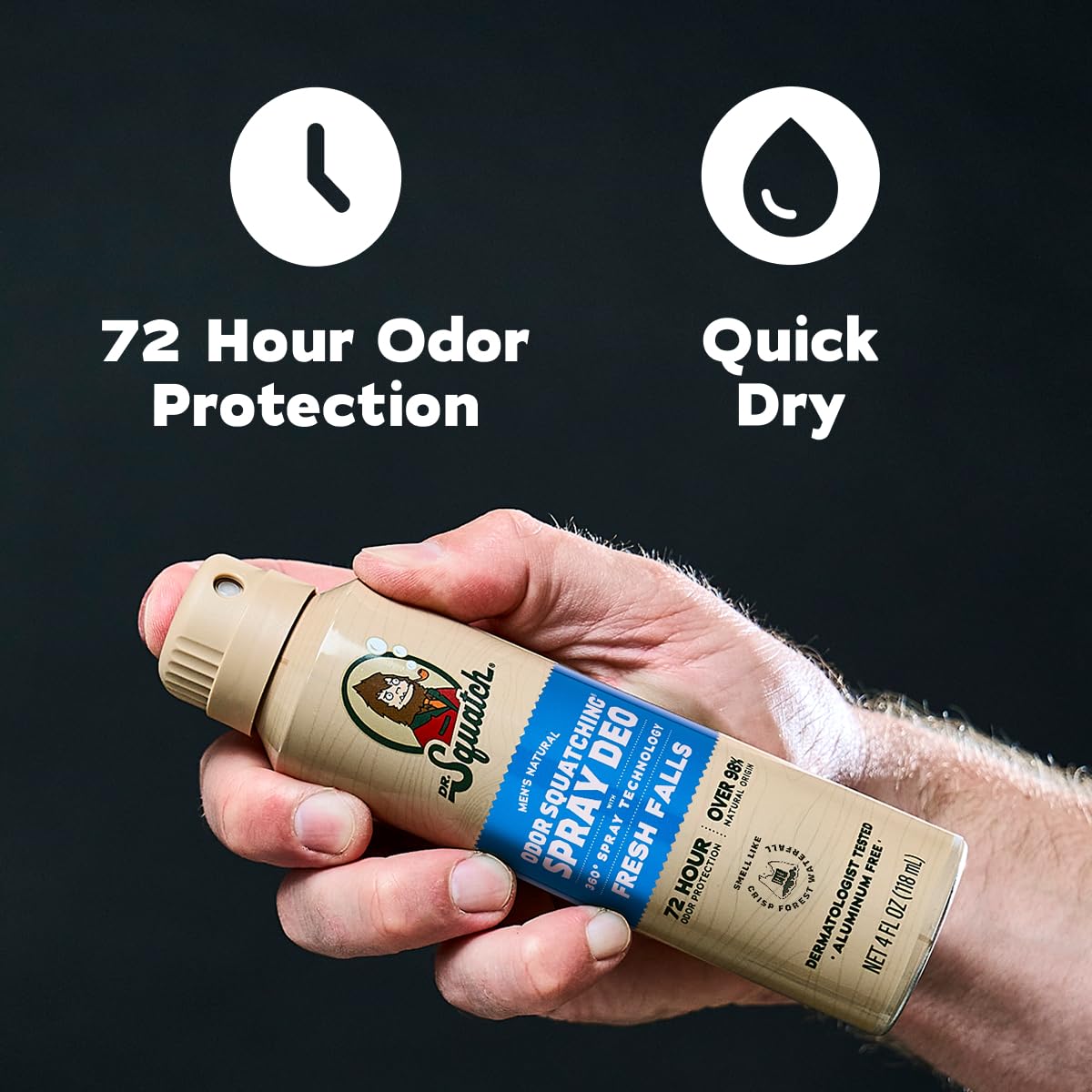 Dr. Squatch Spray Natural Men’s Deodorant – Quick Dry Deodorant Men, Aluminum Free, Dermatologist-Tested – Created for all Skin Types – Fresh Falls, 4oz (2-Pack)