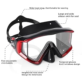 Adult Pano 3 Window Scuba Diving Mask, Tempered Glass Snorkel Mask Anti-Fog Swim Mask No Leakage Swim Goggles with Nose Cover Snorkeling Gear for Snorkeling, Freediving, Swimming (Gradient Orange)