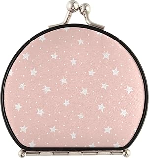 susiyo Vintage Compact & Travel Mirror with Bukle Closure, Dots and Stars on The Pink Background Makeup Mirror Small Portable Foldable Easy to Carry for Women Girls Purses