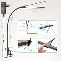 Lampă de birou LED Hensam reglabilă cu clemă, cap dublu, 1400 lm, gât flexibil, 5 trepte de temperatură de culoare, negru, CRI peste 83 7