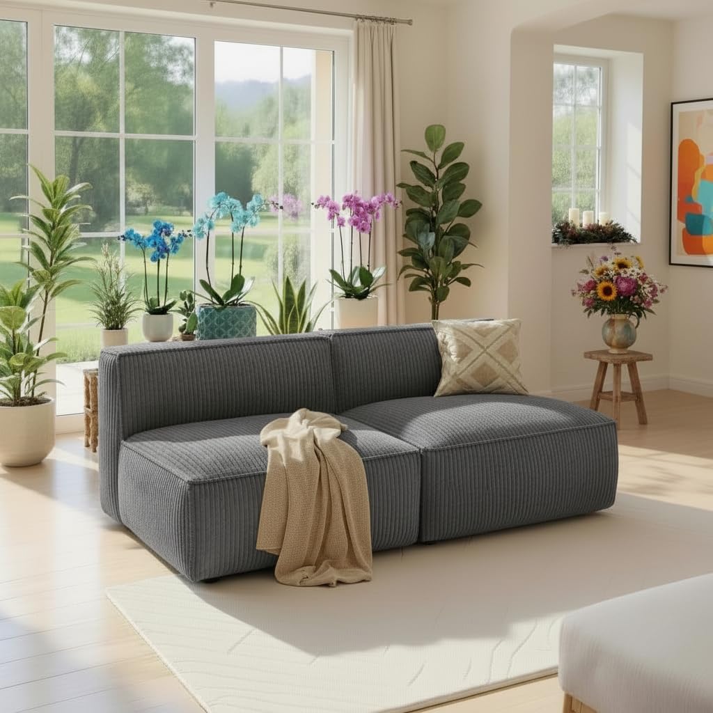 Pipishell Modular Sofa Cloud Couch with Deep Seat Corduroy Upholstered 2-Seater Couches for Living Room Bedroom High Back