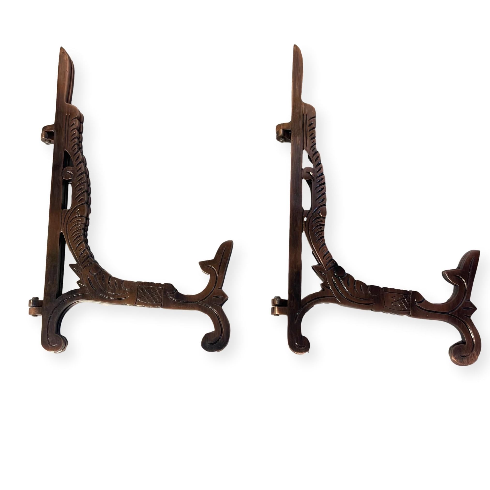 Thorness Copper Pair Of Large 10 Inch Metal Easel Antique Finish | Plate Holder | Display Stand | Metal Frame Holders For Photo Pictures Decorative Plate Dish | 25Cm (H) X 15Cm (Deep)