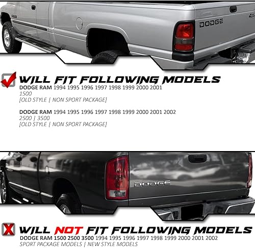 Miniatura 4 de Faros traseros para Dodge Ram 1500 1994-2001 (sin paquete deportivo) y pickup Ram 2500 3500 1994-2002, par izquierdo y derecho (1994 94 1995 95 1996