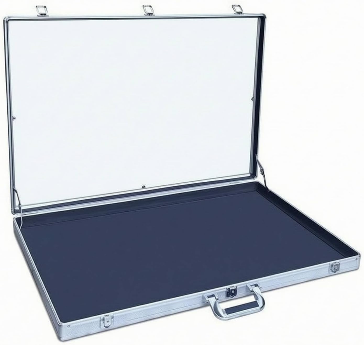 Stand Display Case Organizer Showcase Table Storage Box Aluminum Structure With Transparent Acrylic Panel for Road Shows Vendor Tables Market Booths, 60 50 7.5, Silver