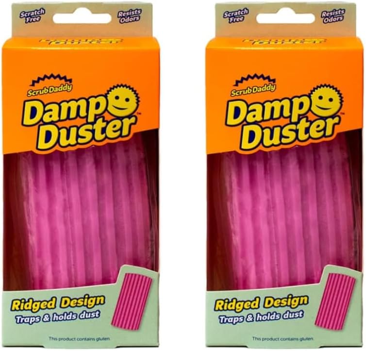 Scrrub Daddy Damp Duster - Pink - Product Arrives Pre-Moistened In Packaging. Dampen With Water Before Each Use To Soften Foam - Pack of 2