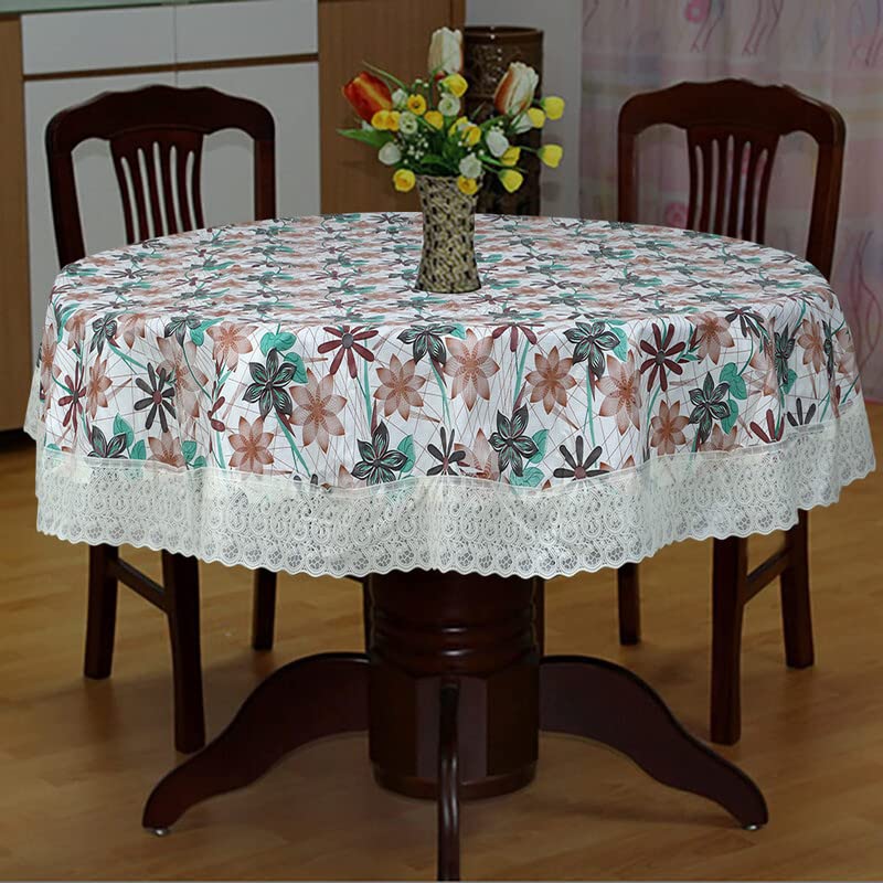 Image of Dakshya Industries Printed PVC Plastic Flowered 4 Seater Round Shape Table Cover (Size- 60 Inches Round)